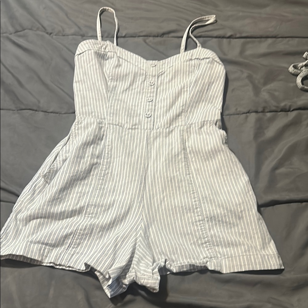 Abercrombie & Fitch White and Light Blue Striped Romper